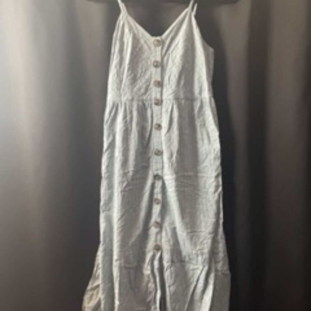 Long Muted Teal Boho Button Up Tank Dress